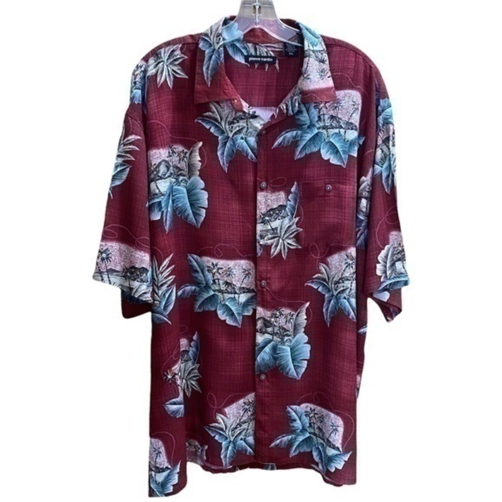 Pierre Cardin Hawaiian Tropical Floral Button Down Pocket Shirt Mens Size XXL